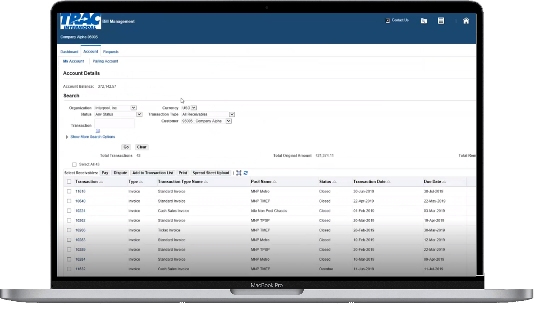 Billmanagement TRAC Intermodal Bill Management